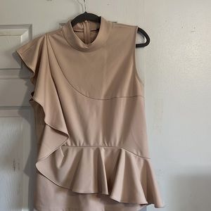 Women’s Unique CQbyCQ asymmetrical top with back zipper -tan/sz -L